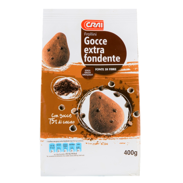 FROLLINI GOCCE DI CIOCCOLATO EXTRA FONDENTE 75% CRAI GR. 400