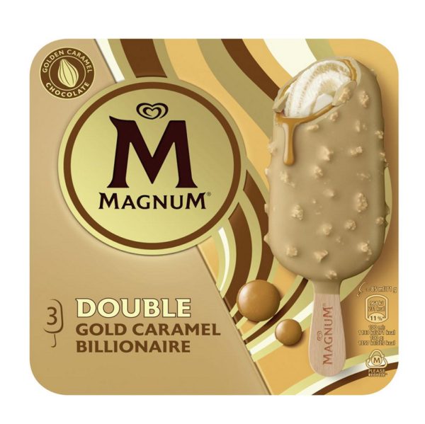 MAGNUM DOUBLE GOLD CARAMEL BILLIONAIRE ALGIDA X 3