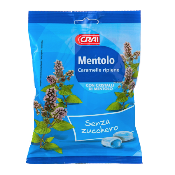 CARAMELLE RIPIENE AL MENTOLO SENZA ZUCCHERO CRAI GR. 75