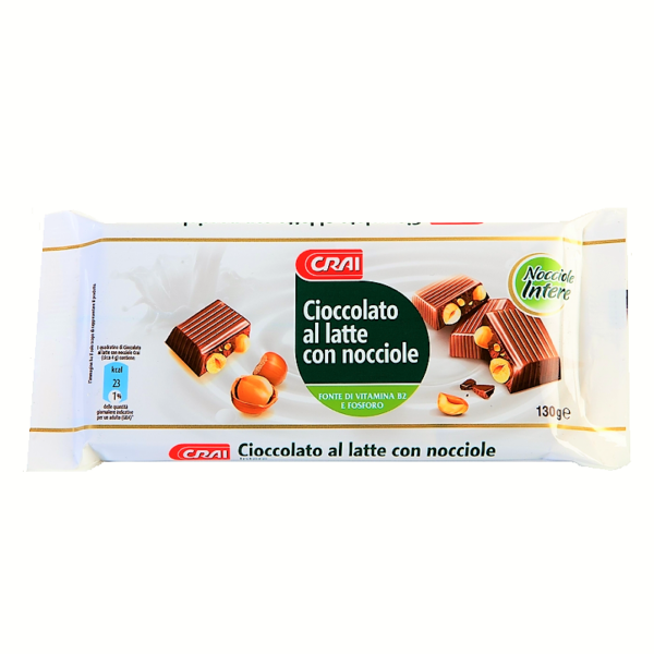 CIOCCOLATO AL LATTE CON NOCCIOLE INTERE CRAI GR. 130