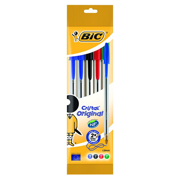 PENNE SFERE COLORATE BIC CRISTAL X 5 PEZZI