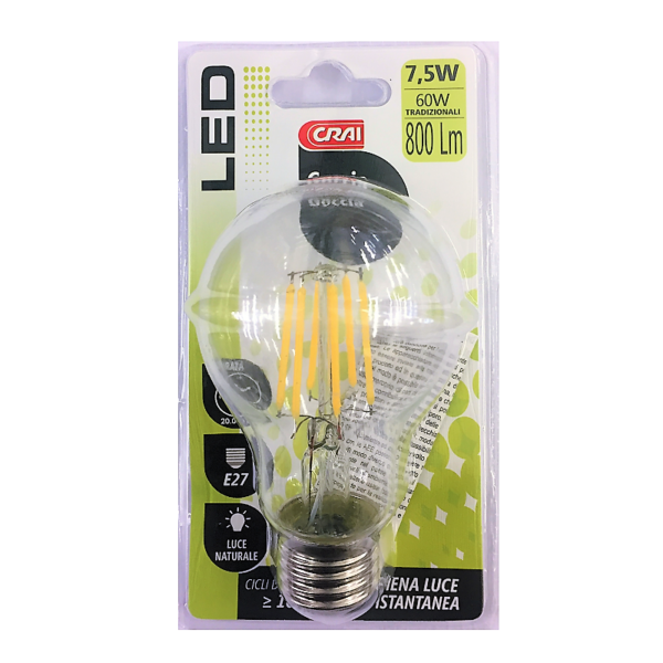 LAMPADINA A LED GOCCIA 7,5W (=60W) E27 CRAI