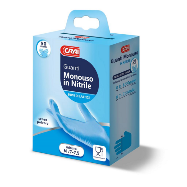 GUANTI IN NITRILE (SENZA LATTICE) MONOUSO TG. M CRAI X 50